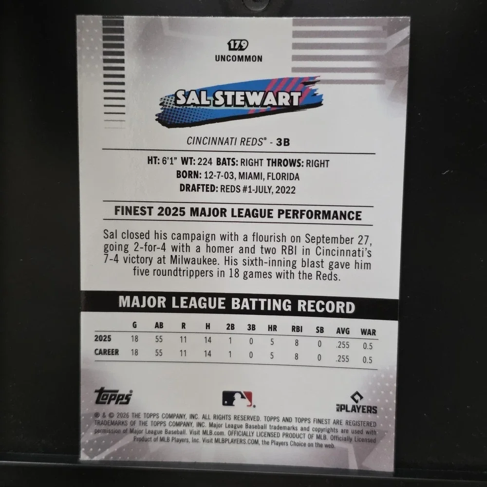 2026 Topps Finest Uncommon Sal Stewart Mini Diamond RC #179 & Common RC #39